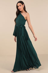Divine Charm Emerald Green One-Shoulder Maxi Dress