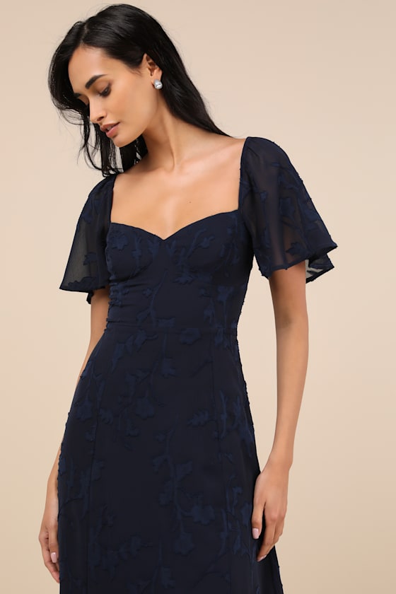 Tailor Made For You Dark Navy Jacquard Lace-Up Maxi Dress