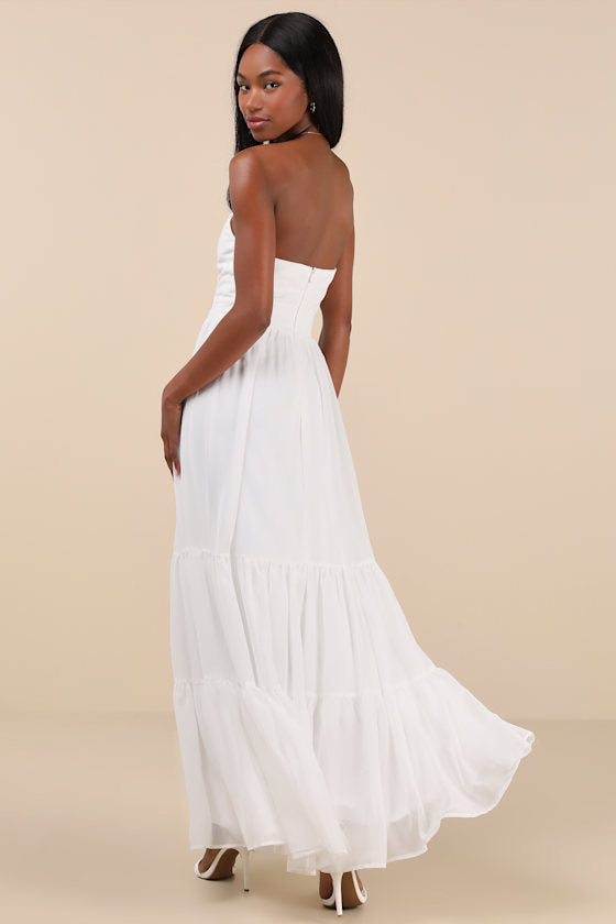 Special Moment White Strapless Bustier Maxi Dress