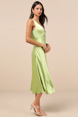 Incredible Love Lime Green Satin Cowl Back Midi Slip Dress