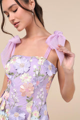 Emphatically Adorable Lavender Floral Tie-Strap Mini Dress