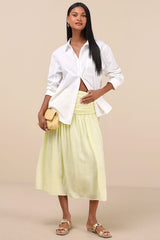 Kesia Light Yellow Textured A-Line Midi Skirt