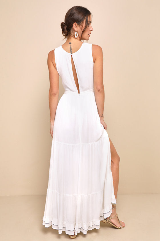 Tickets To Paradise White Embroidered Maxi Dress