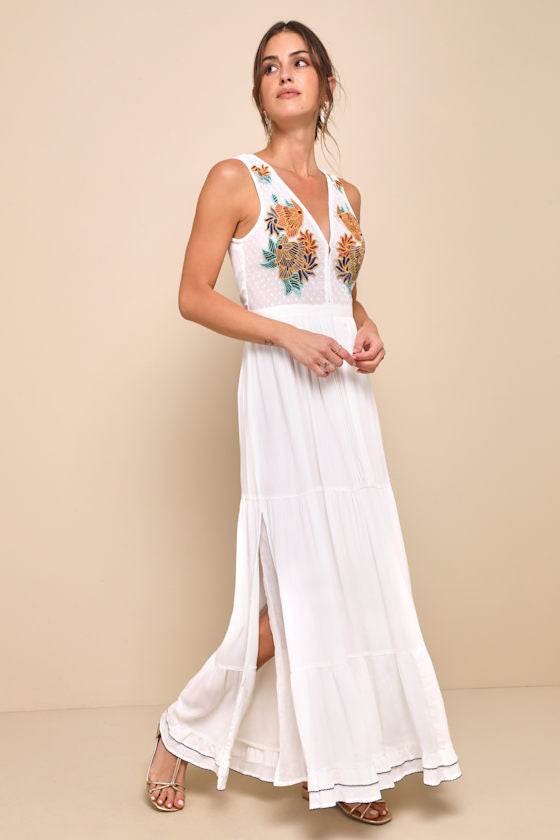 Tickets To Paradise White Embroidered Maxi Dress