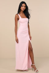 Glamorous Disposition Light Pink Ruched Maxi Dress