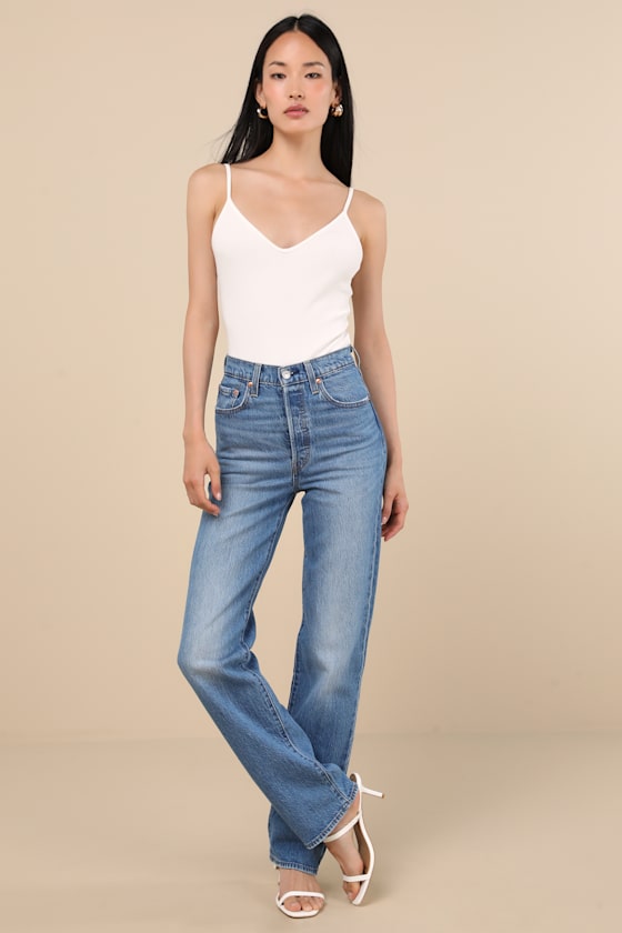 Ribcage Medium Wash Straight Leg High-Rise Denim Jeans