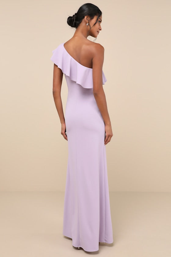 Last Forever Lavender One-Shoulder Ruffle Maxi Dress