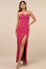 Iconic Excellence Magenta Asymmetrical Strapless Maxi Dress
