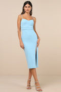 Stun and Done Light Blue Sleeveless Bodycon Midi Dress