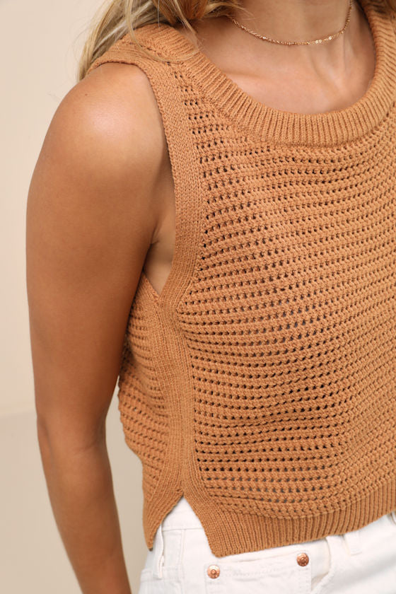 Get the Look Tan Loose Knit Sweater Tank Top