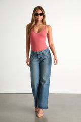 Talula Rusty Rose Ribbed V-Neck Cami Bodysuit