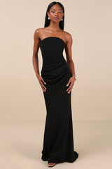 Laney Black Strapless Corset Maxi Dress