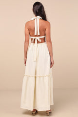 Island Vacay Cream Tie-Back Maxi Dress