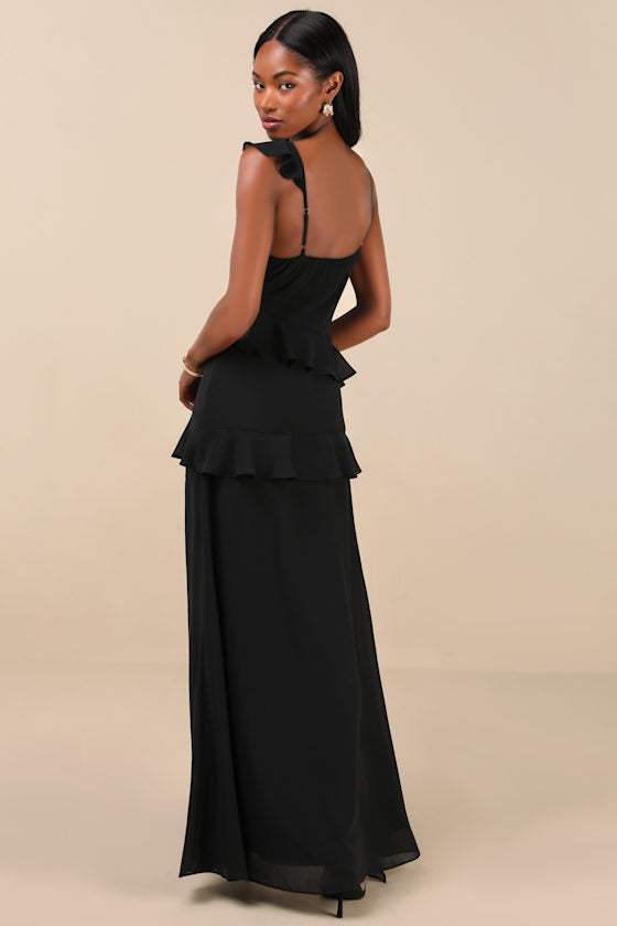 Utterly Captivating Black Ruffled Sleeveless Maxi Dress