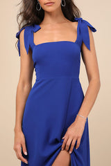 Summer Invite Royal Blue Tie-Strap Tiered Midi Dress