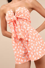 Inez Peach and White Print Tie-Front Romper