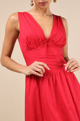 Lettie Red Poplin Plunge Neck Midi Dress