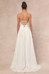 Arabella White Jacquard Basque Waist Maxi Dress
