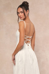 Arabella White Jacquard Basque Waist Maxi Dress