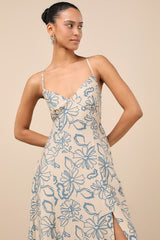 Angelika Beige Floral Sleeveless Midi Dress