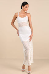 Malone White Sheer Sequin Embroidered Maxi Dress