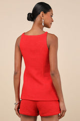 Mariette Red Knit Button-Front Vest Top