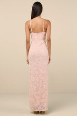 Joni Light Pink 3D Applique Lace Maxi Dress