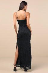 Joni Black 3D Applique Lace Maxi Dress