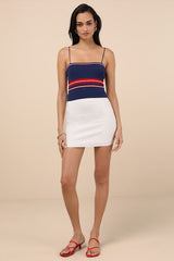 Lenore Navy Blue Striped Ribbed Crop Top