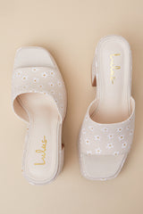 Drexel Beige Floral Platform Slide Sandals