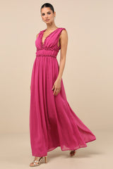 Helvia Berry Pink Ruffled Sleeveless Maxi Dress