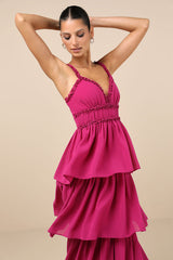 Olimpia Berry Pink Ruffled Tiered Maxi Dress