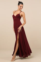 Event Ready Burgundy Backless Lace-Up Maxi Dress