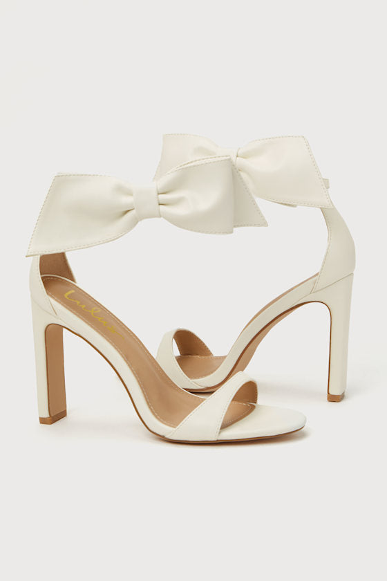 Yoselin White Bow Ankle Strap High Heel Sandals