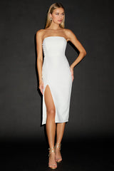 Loving the Feeling White Strapless Bodycon Midi Dress