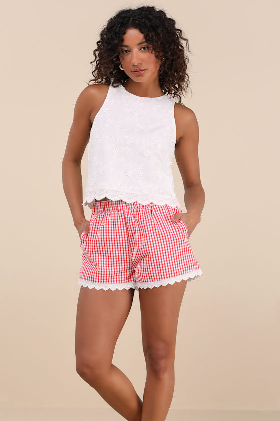 Marija Red Gingham Scalloped Shorts