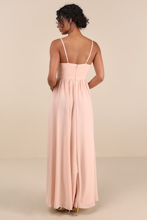 Kaylin Blush Pleated Lace Maxi Dress