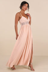 Kaylin Blush Pleated Lace Maxi Dress