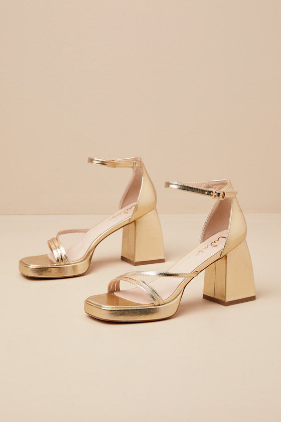 Antinea Gold Metallic Platform Ankle Strap High Heel Sandals