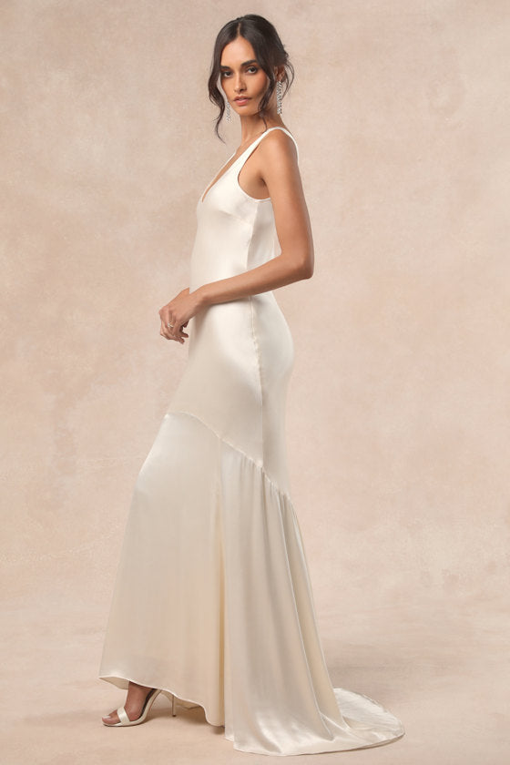 Love All of Me Champagne Satin Maxi Dress
