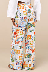 Eydis Ivory Multi Print Wide-Leg Drawstring Pants