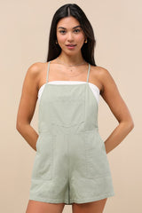 Easygoing Sage Green Short Overall Romper