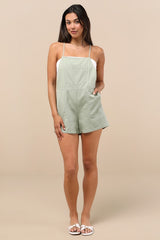 Easygoing Sage Green Short Overall Romper