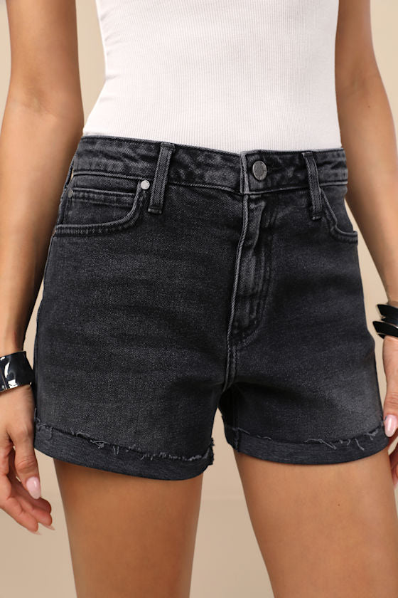 Adisa Washed Black Cuffed Denim Shorts