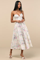 Ebba Ivory Floral Eyelet Embroidered Strapless Midi Dress