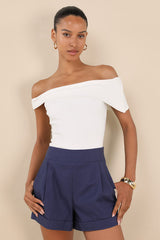 Marieke Navy Pleated High-Rise Shorts