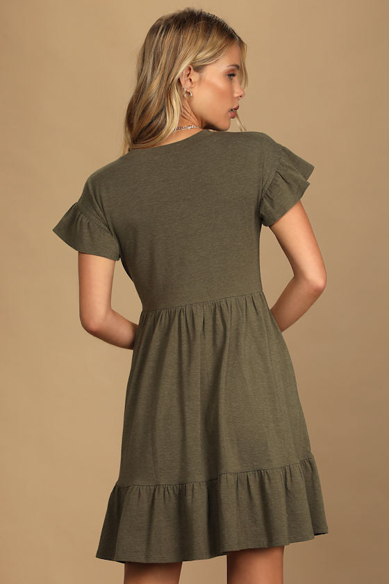 Sweetest Style Olive Green Tiered Babydoll Dress
