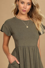 Sweetest Style Olive Green Tiered Babydoll Dress