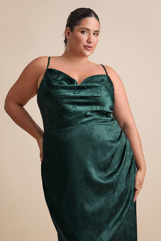 Under the Moonlight Emerald Green Satin Jacquard Maxi Dress