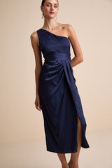 Rhema Navy Satin Midi Dress
